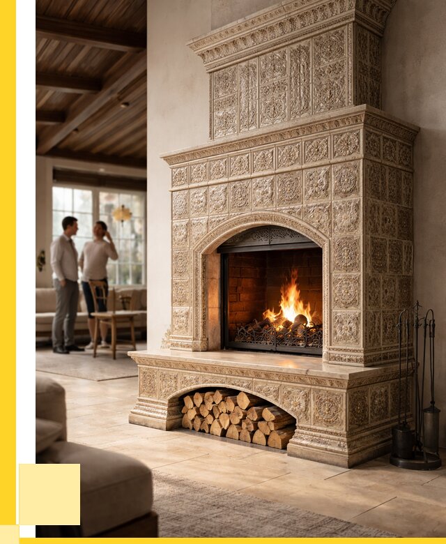 Купить изразцовый камин в Соликамске от 257625 р. | ЭриданСлк