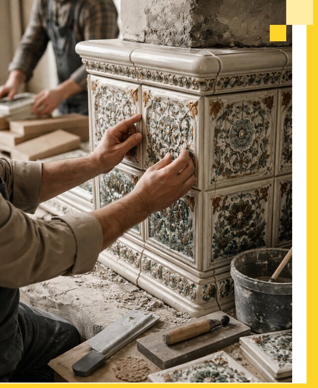 Изразцовые камины под ключ в Соликамске: проект и монтаж