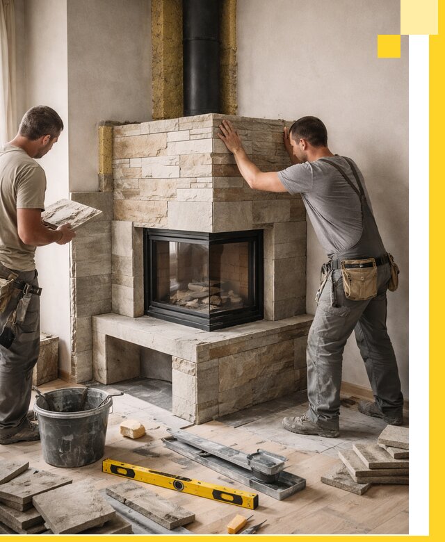 Угловые камины под ключ проект, монтаж и отделка в Соликамске