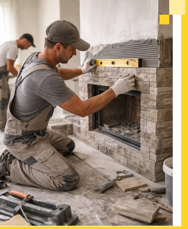 Облицовка каминов в Соликамске, монтаж и отделка натуральным камнем