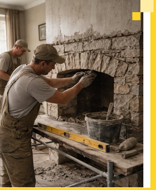 Изготовление каминов под ключ в Соликамске, монтаж и отделка