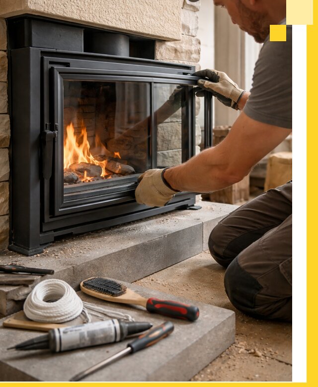 Производство, монтаж и доставка каминов со стеклом в Соликамске