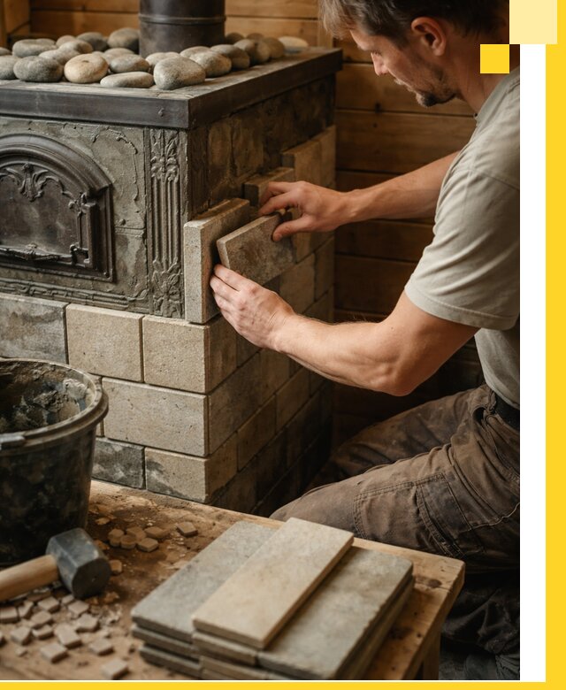 Облицовка банных печей в Соликамске профессиональная отделка