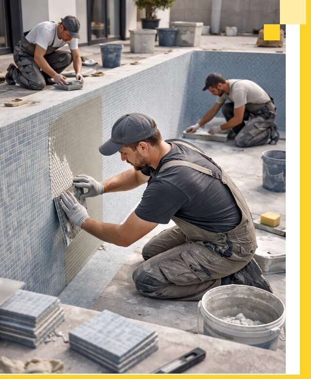 Облицовка бассейнов в Соликамске плитка мозаика гидроизоляция