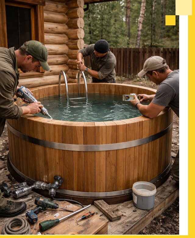 Строительство бань с купелью под ключ и отделкой в Соликамске