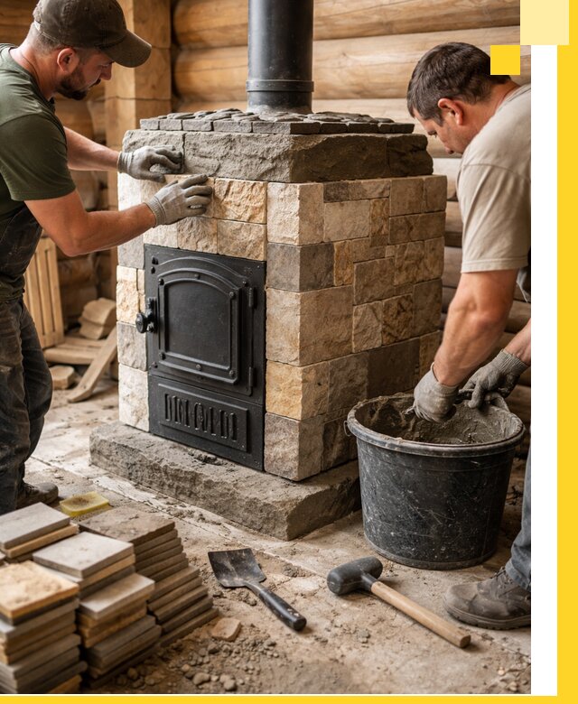 Облицовка банной печи под ключ в Соликамске: камень и плитка