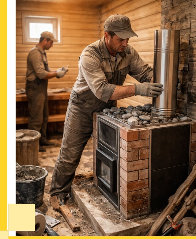 Монтаж печи в бане под ключ в Соликамске от 20610 р. | ЭриданСлк