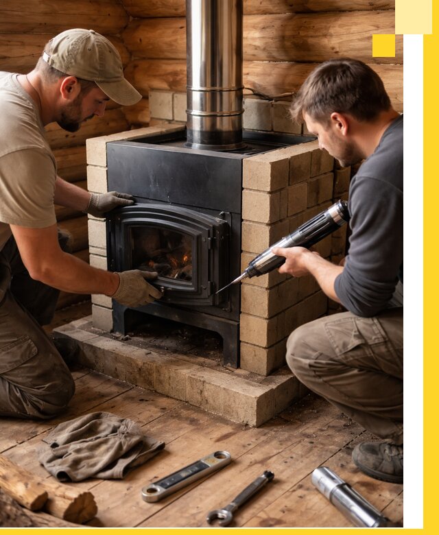 Монтаж и установка печи в бане под ключ с гарантией в Соликамске