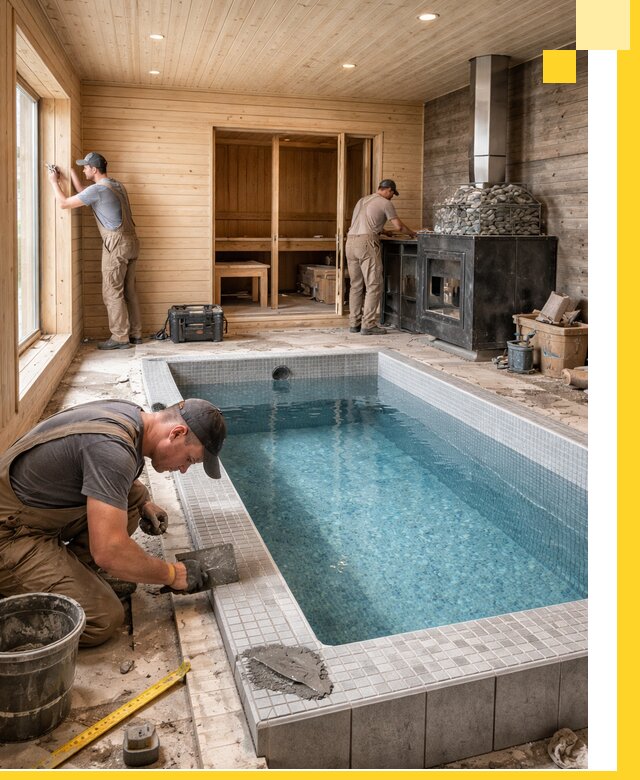 Проект бани с бассейном и сауной в Соликамске под ключ