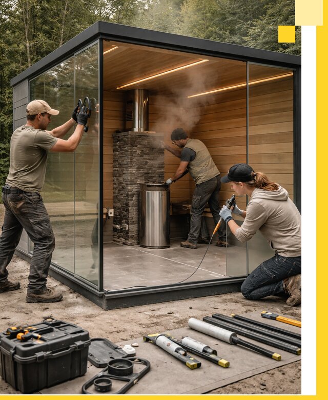 Проектирование и строительство стеклянных бань в Соликамске