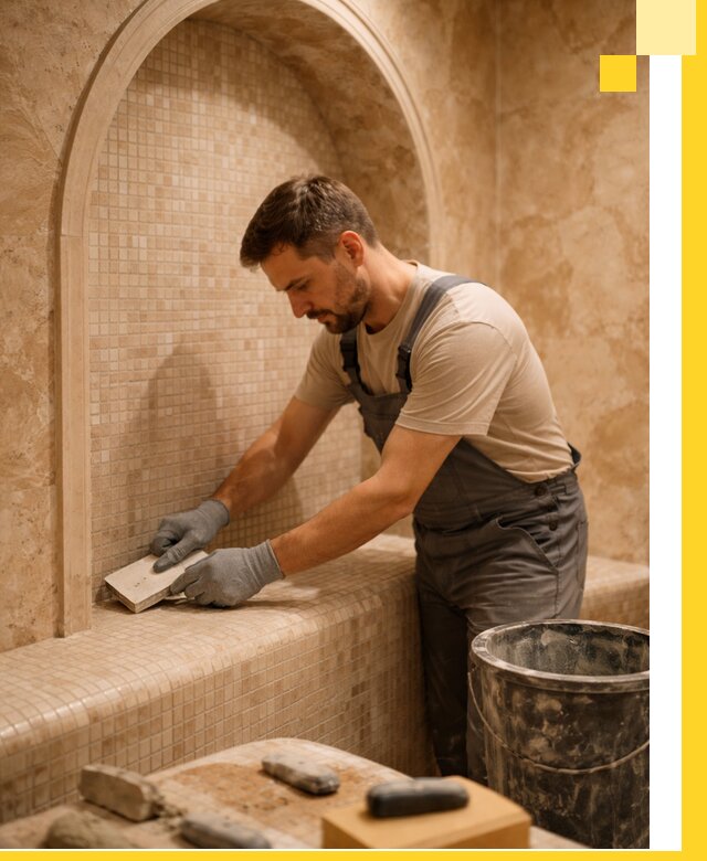 Профессиональная отделка хамамов с мозаикой под ключ в Соликамске