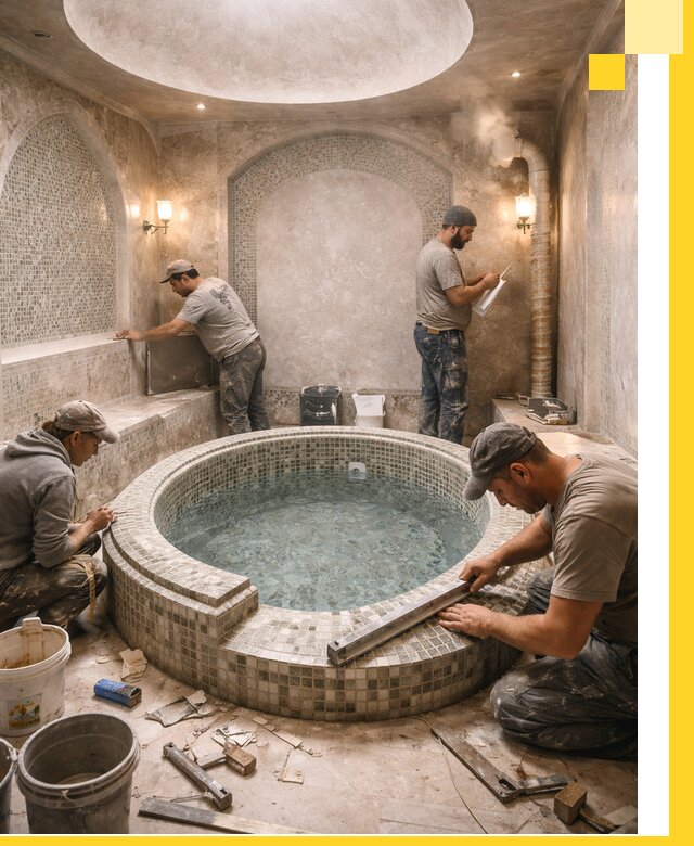 Профессиональное строительство хамама с бассейном в Соликамске под ключ