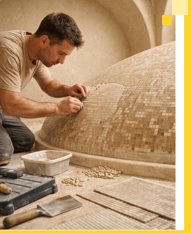 Профессиональная укладка мозаики для хамама под ключ в Соликамске